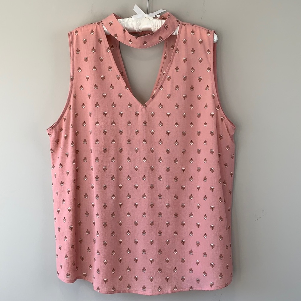 Perch by Blu Pepper pink semi sheer sleeveless floral print blouse tunic